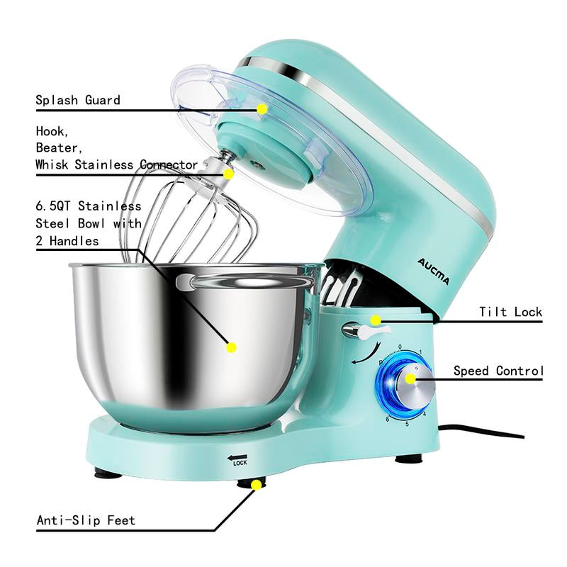 Aucma 6.5QT Stand Mixer with Upgraded Motor | 6-Speed Tilt-Head Electric Food Mixer 