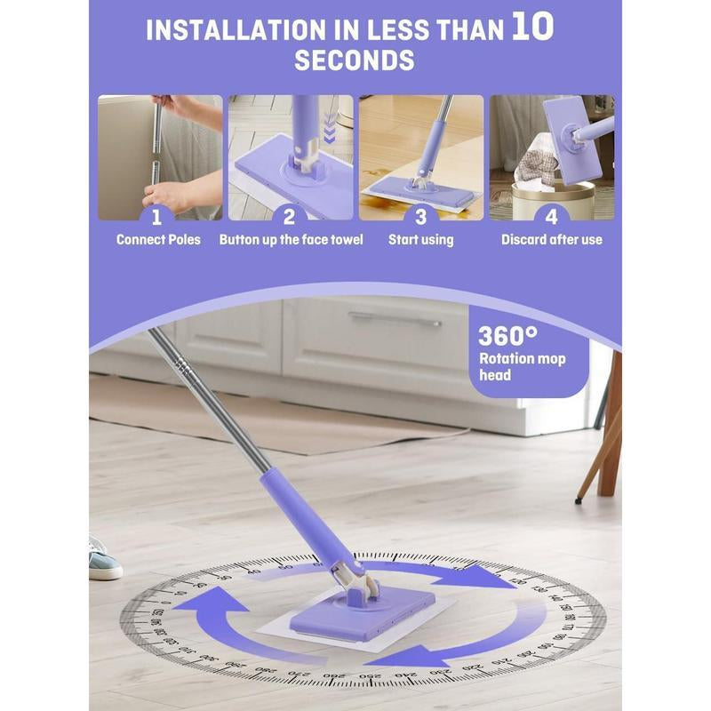 16 Inch X 8 Inch X 27.59 Inch No-Wash Mop, Uses Disposable Towel, Hands-Free Replacement, 